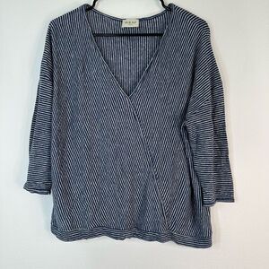 Wrap London 100% Linen Striped Vneck Top‎ Womens 14 Coastal Minimalist Beachy